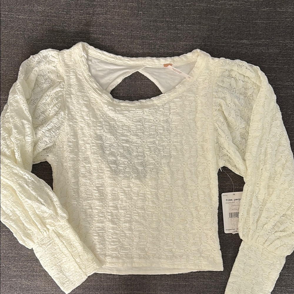 Free People Cream Ruched Crop Blouse